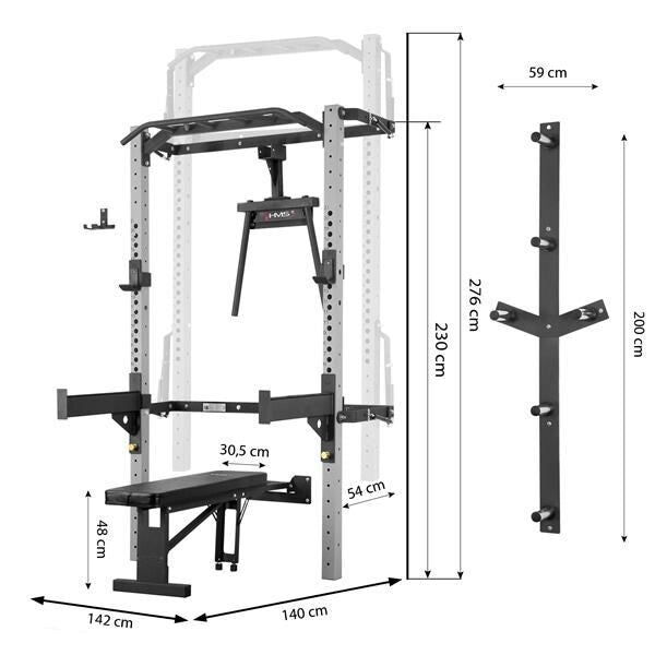 POWER RACK DE PARED PLEGABLE SIN/ CON BANCO Y ACCESORIOS KLT22 HMS PRO