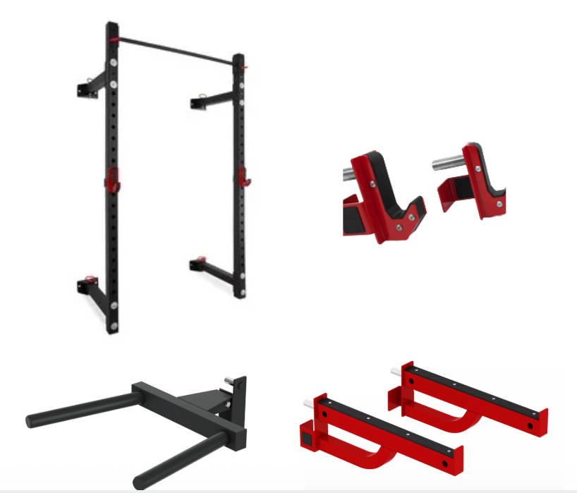 JAULA/RACK DE PARED PLEGABLE DE ALTA RESISTENCIA COMERCIAL PIVOT FITNESS XR6226 CON BANCO Y ACCESORIOS