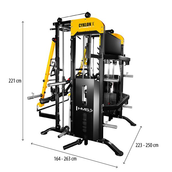 MÁQUINA SMITH MULTIFUNCIONAL CYKLON X HMS, 200KG PESO INCLUIDO, FULL ACCESORIOS