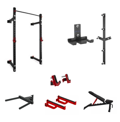 JAULA/RACK DE PARED PLEGABLE DE ALTA RESISTENCIA COMERCIAL PIVOT FITNESS XR6226 CON BANCO Y ACCESORIOS