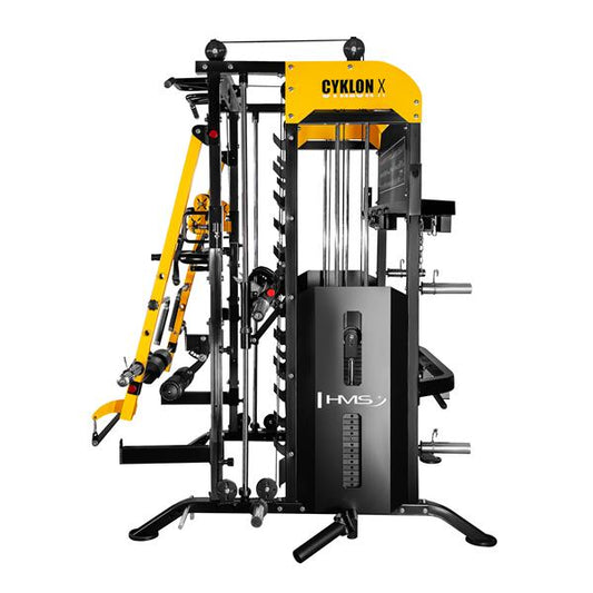MÁQUINA SMITH MULTIFUNCIONAL CYKLON X HMS, 200KG PESO INCLUIDO, FULL ACCESORIOS