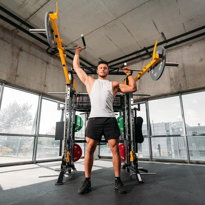 MÁQUINA SMITH MULTIFUNCIONAL CYKLON X HMS, 200KG PESO INCLUIDO, FULL ACCESORIOS